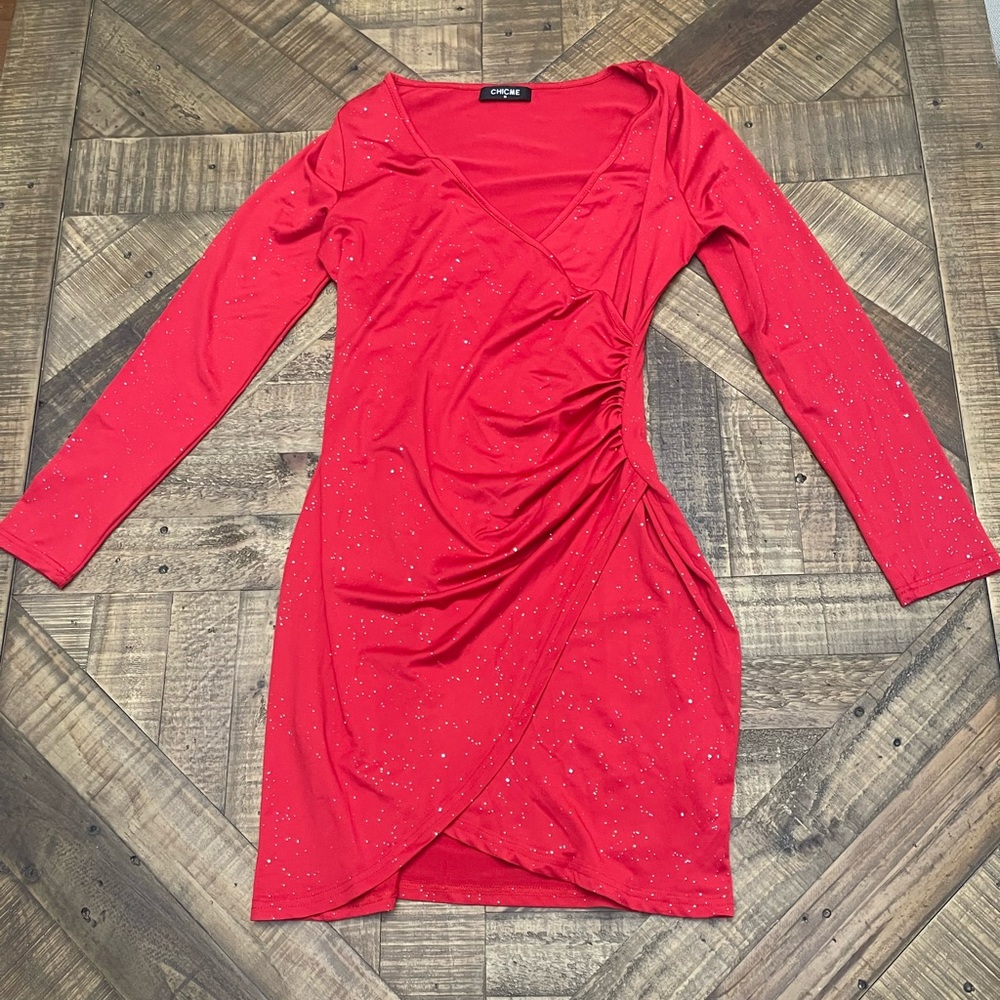 Chicme Twist Design Women's Red Glitter Dress